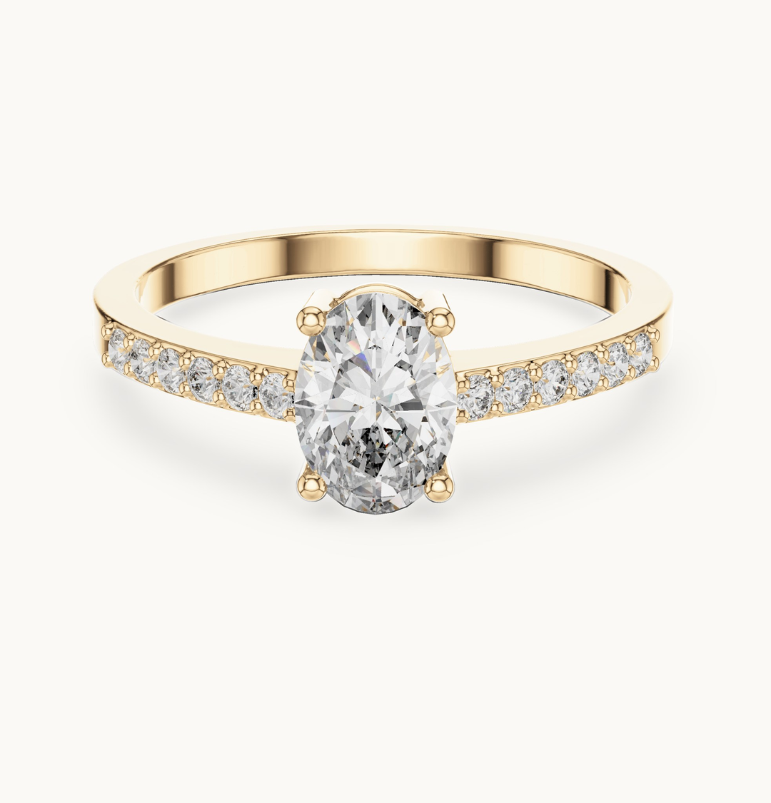 Oval lab-grown diamond pavé engagement ring in 14K yellow gold, 0.84 CT TW, view 4