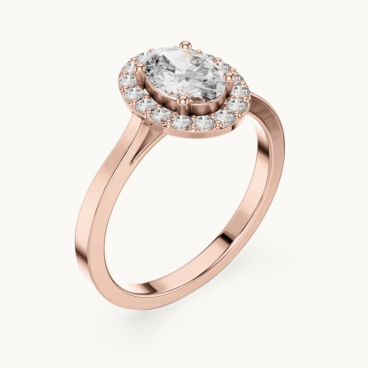 Oval lab-grown diamond halo engagement ring in rose gold, 0.94 CT TW, view 2