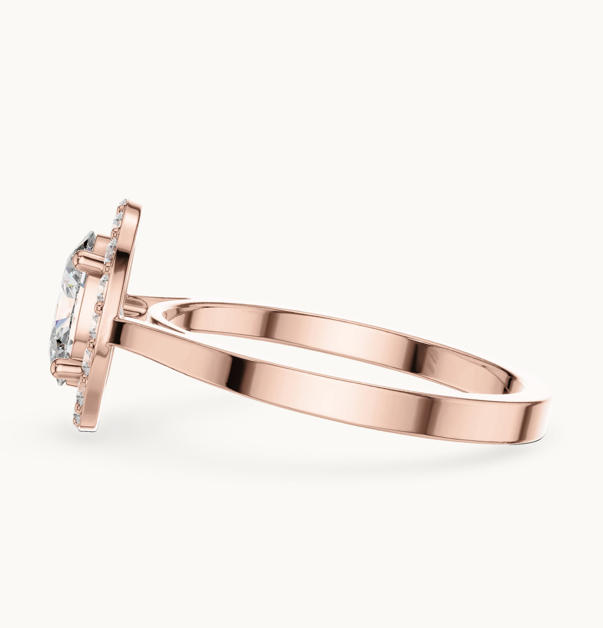 Oval lab-grown diamond halo engagement ring in rose gold, 0.94 CT TW, view 3