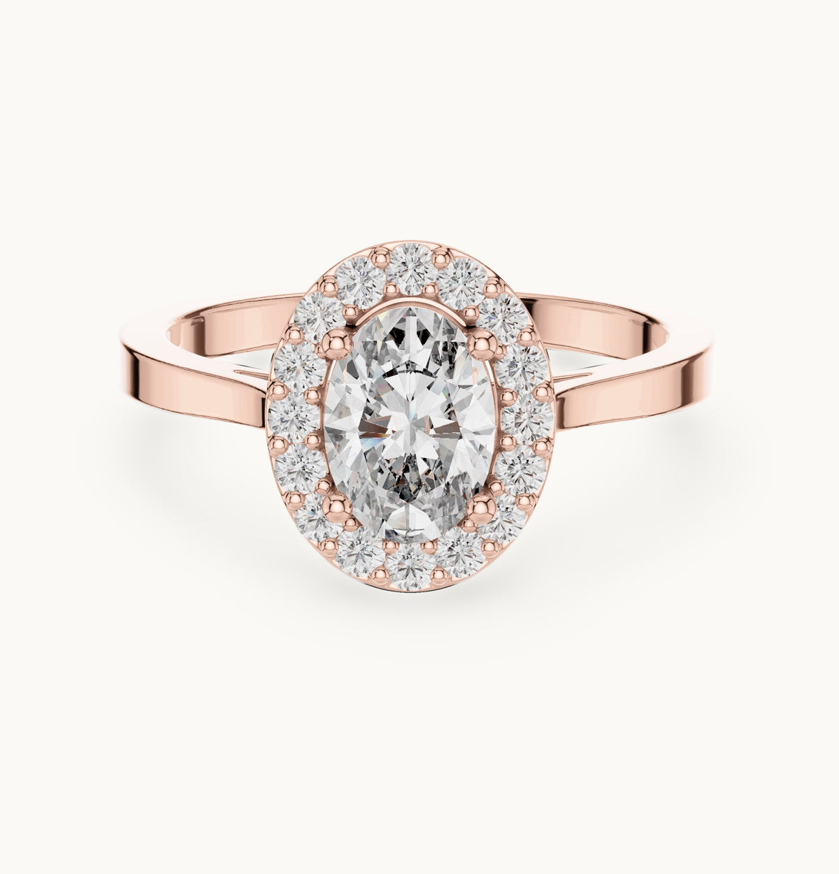 Oval lab-grown diamond halo engagement ring in rose gold, 0.94 CT TW, view 4