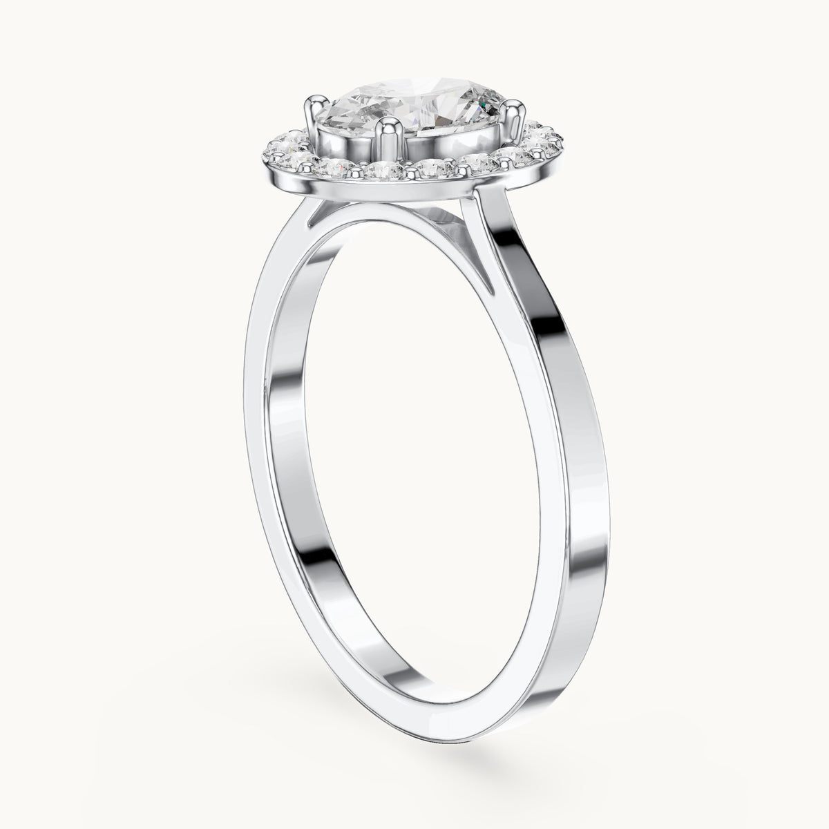 Oval lab-grown diamond halo engagement ring in white gold, 0.94 CT TW, view 1