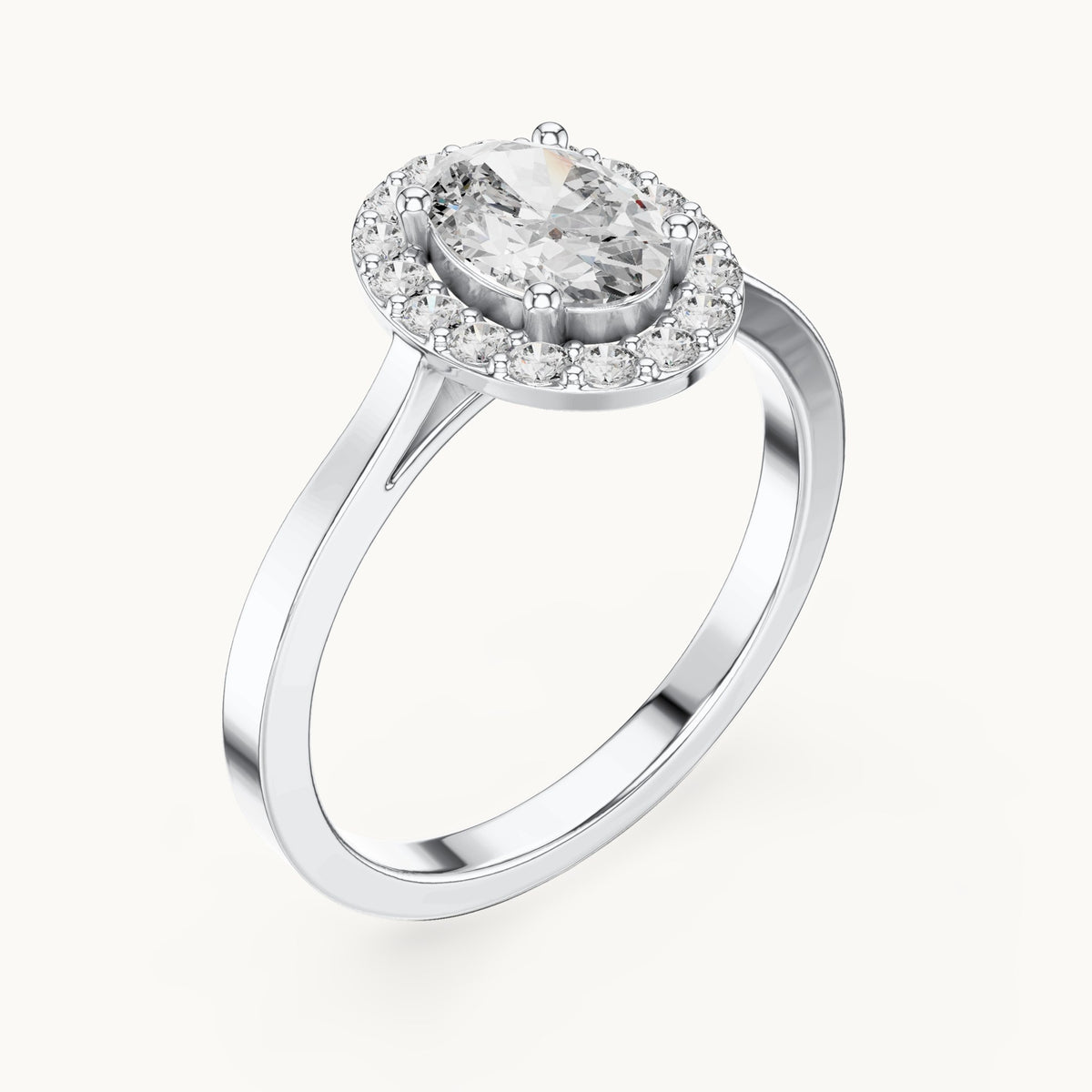 Oval lab-grown diamond halo engagement ring in white gold, 0.94 CT TW, view 2