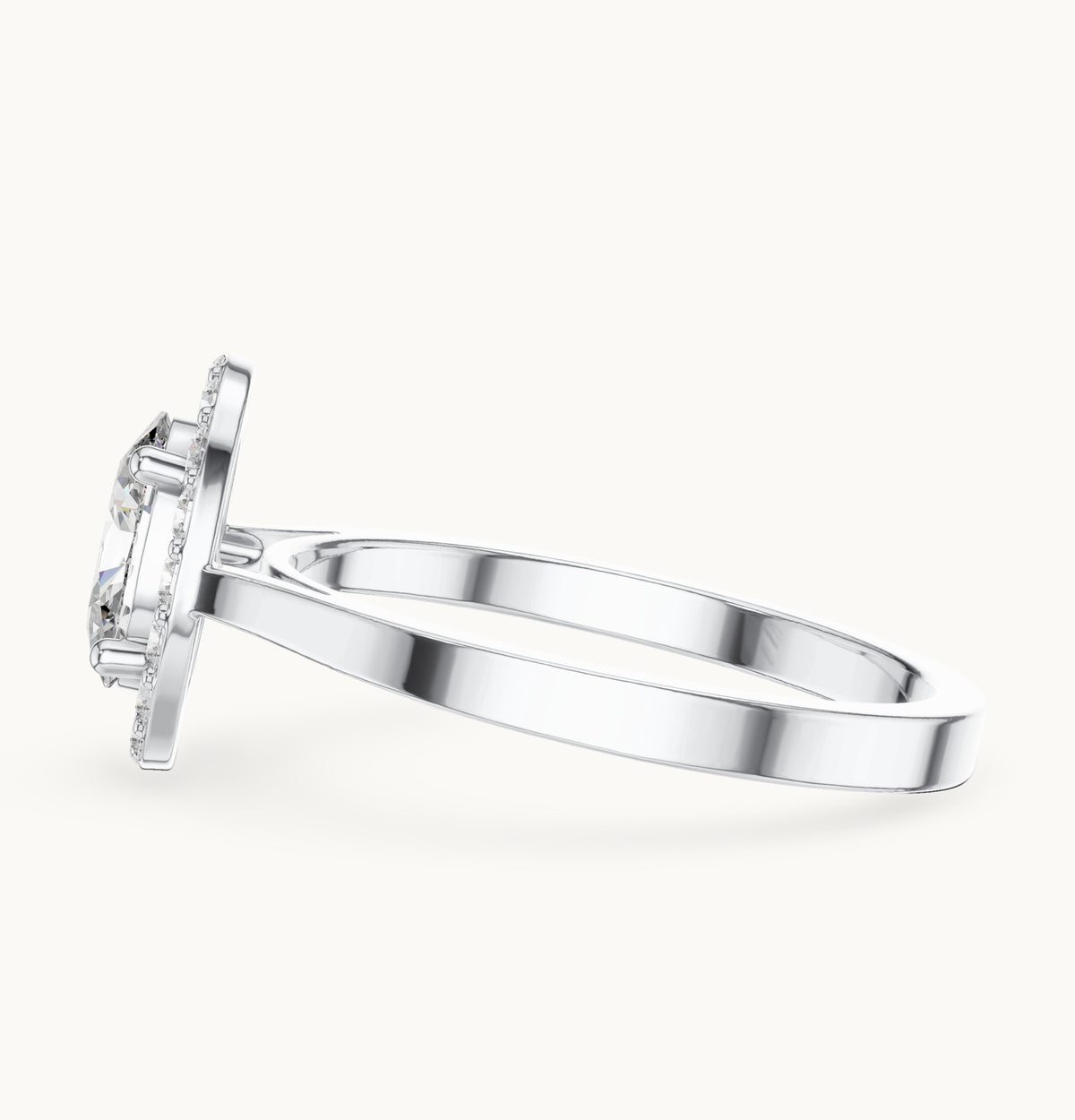 Oval lab-grown diamond halo engagement ring in white gold, 0.94 CT TW, view 3