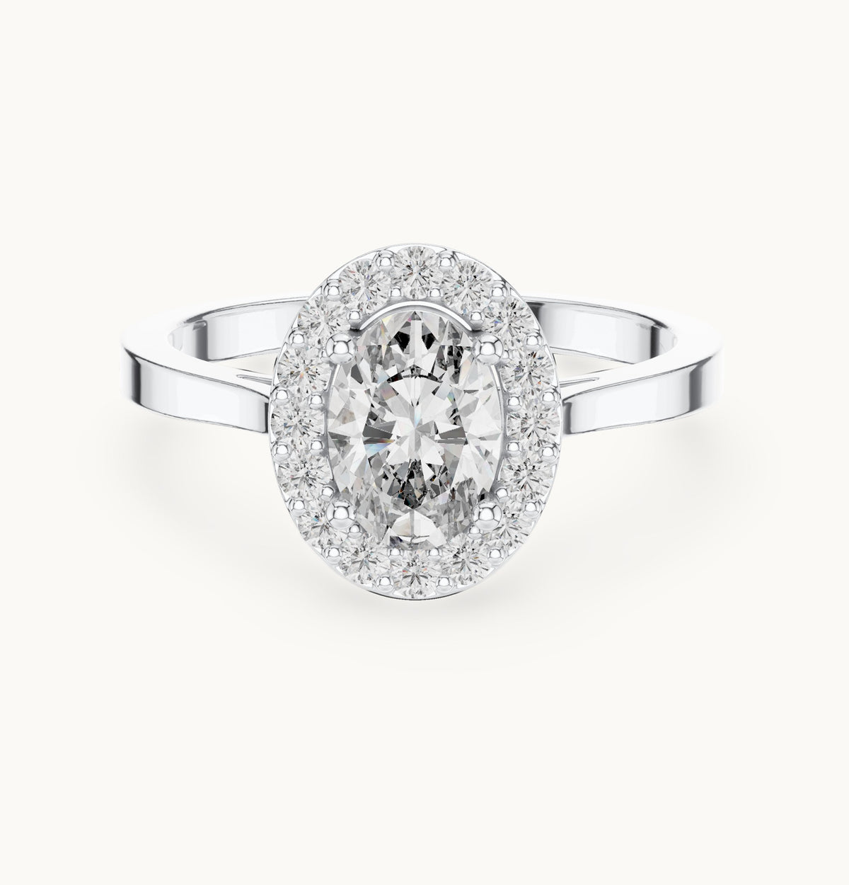 Oval lab-grown diamond halo engagement ring in white gold, 0.94 CT TW, view 4