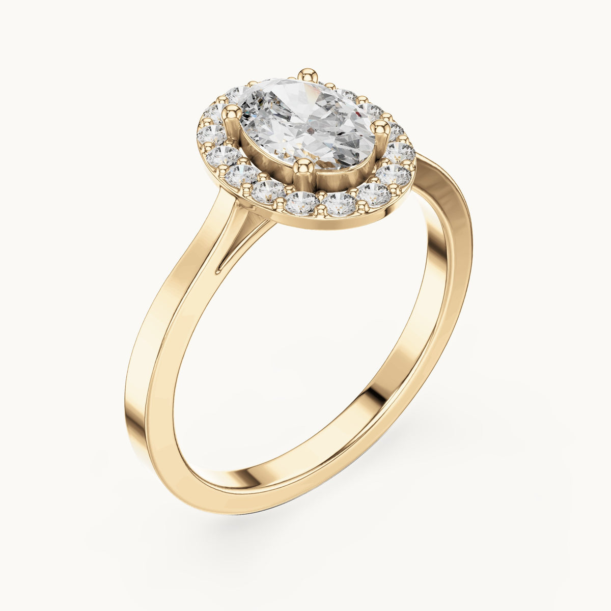 Oval lab-grown diamond halo engagement ring in yellow gold, 0.94 CT TW, view 2