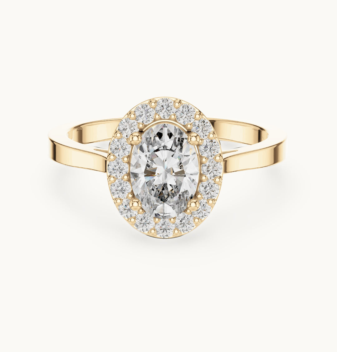 Oval lab-grown diamond halo engagement ring in yellow gold, 0.94 CT TW, view 4