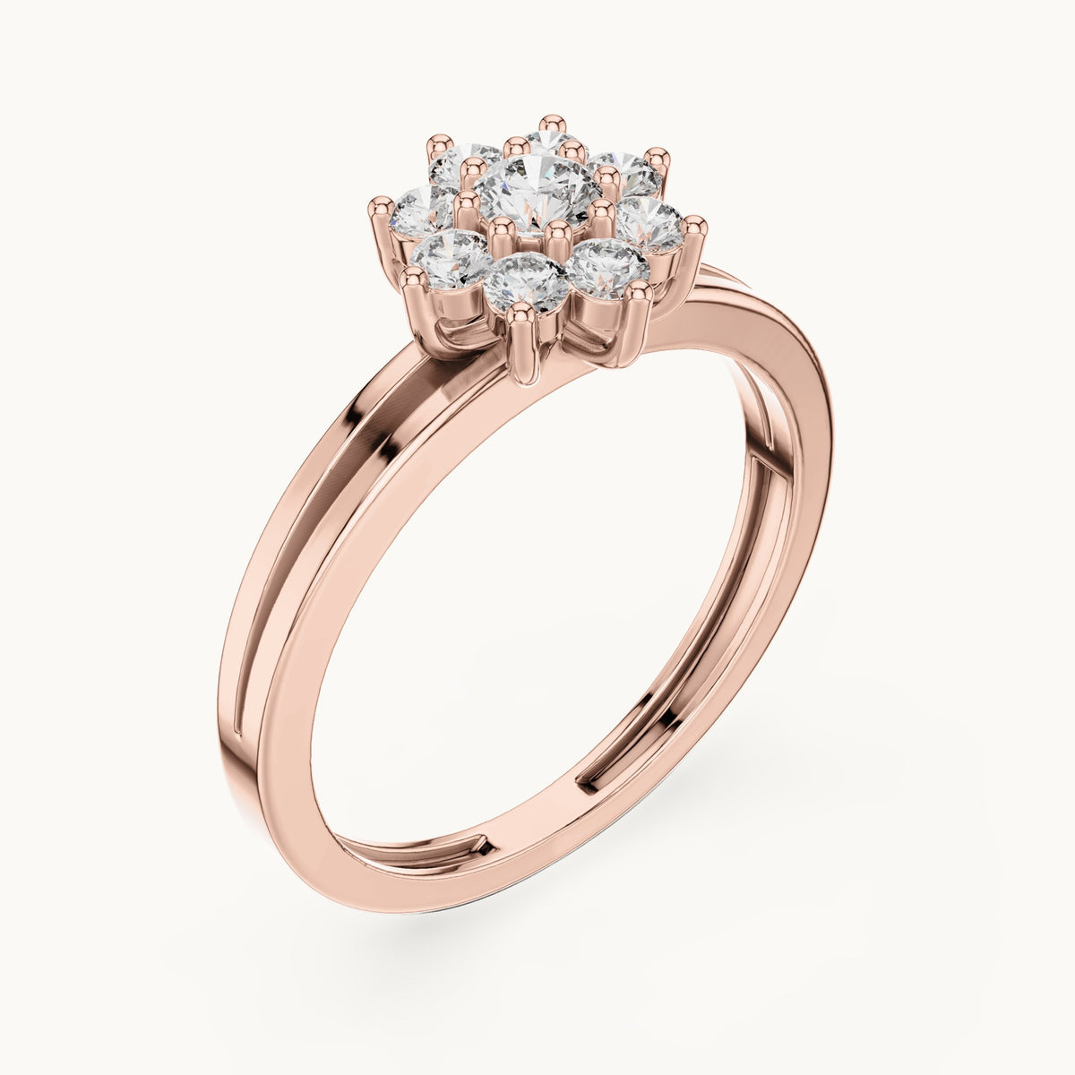 Round lab-grown diamond flower cluster split band ring in rose gold, 0.35 CT TW, view 2
