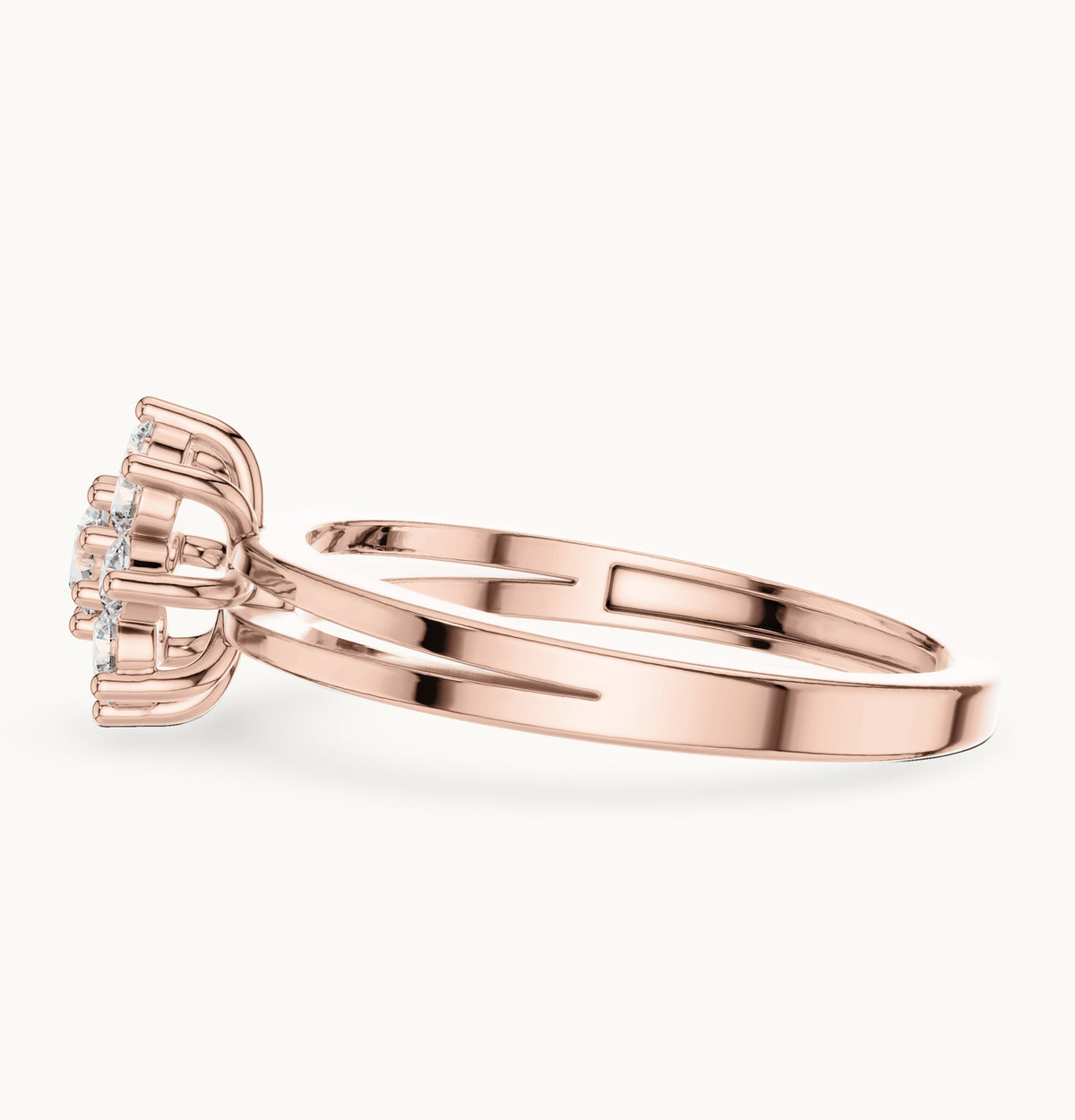 Round lab-grown diamond flower cluster split band ring in rose gold, 0.35 CT TW, view 3