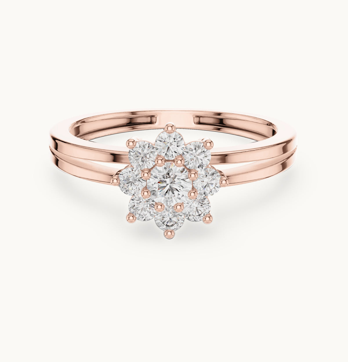 Round lab-grown diamond flower cluster split band ring in rose gold, 0.35 CT TW, view 4