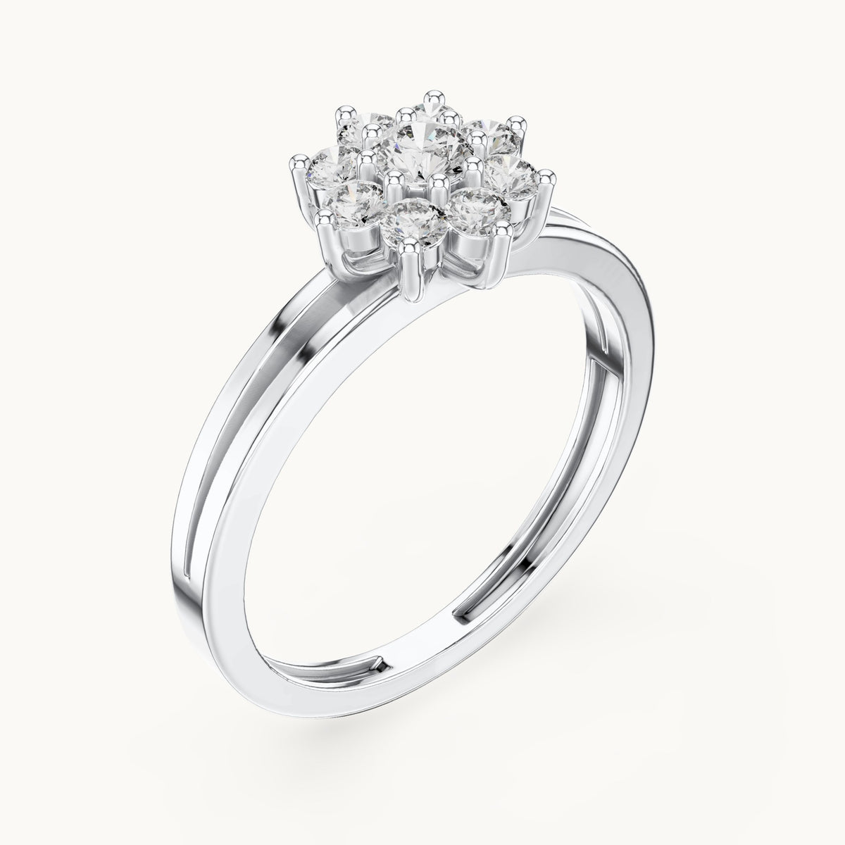 Round lab-grown diamond flower cluster split band ring in white gold, 0.35 CT TW, view 2