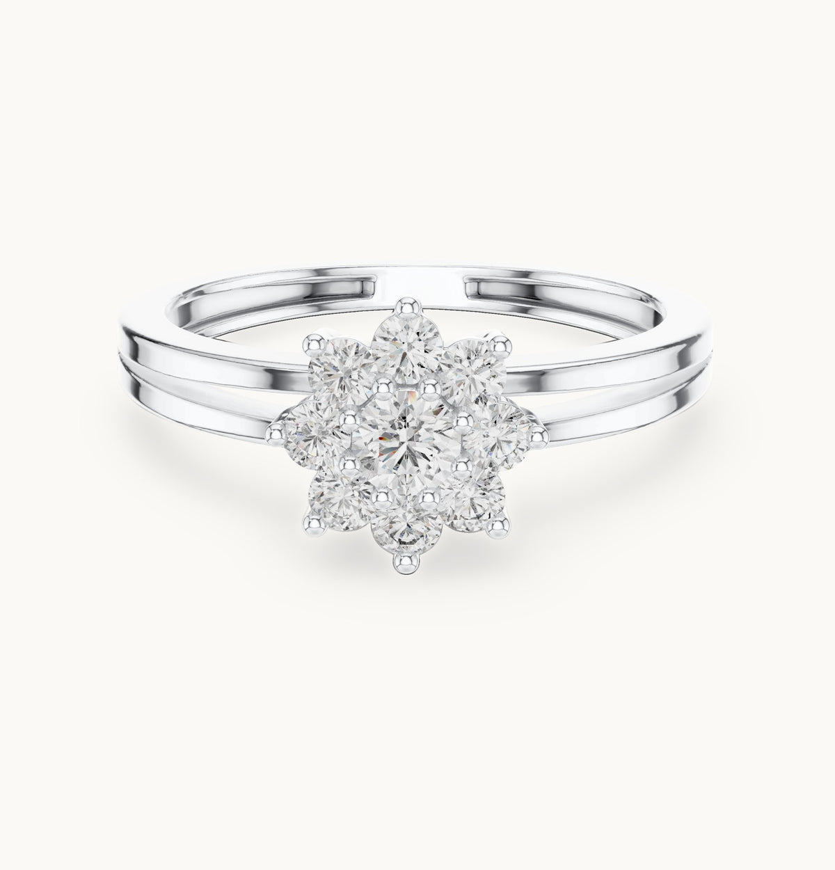 Round lab-grown diamond flower cluster split band ring in white gold, 0.35 CT TW, view 4