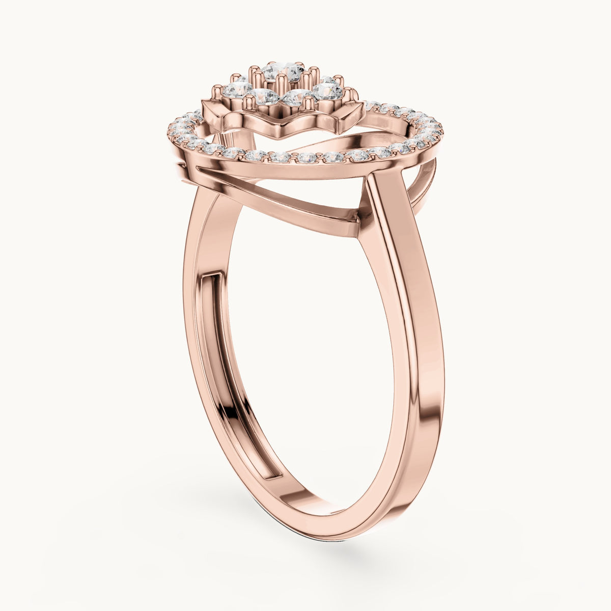 Round lab-grown diamond flower cluster circle ring in rose gold, 0.33 CT TW, view 1