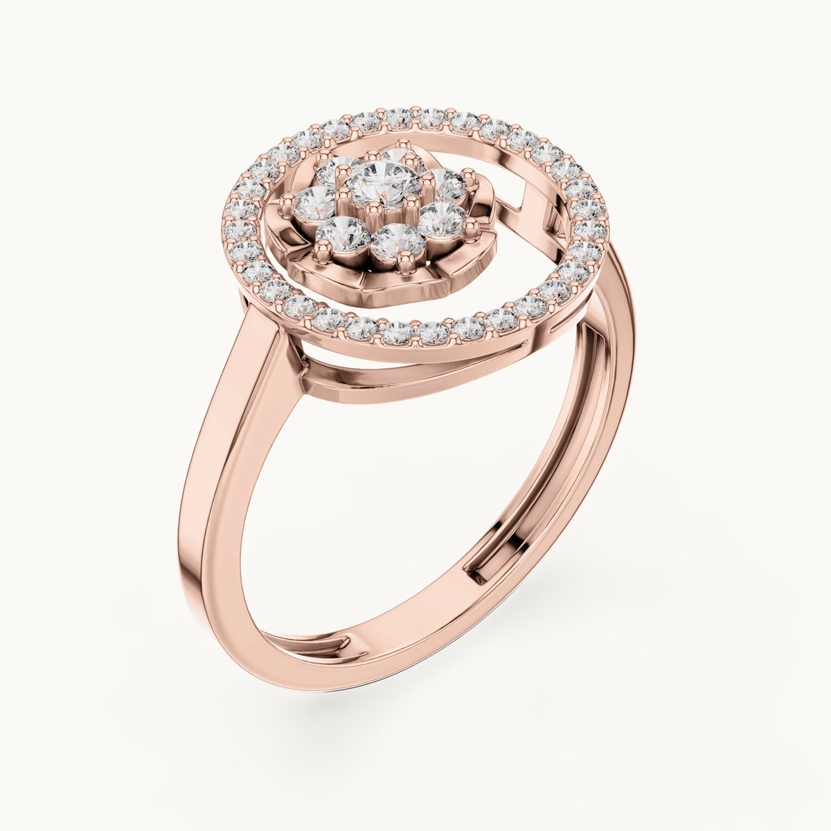 Round lab-grown diamond flower cluster circle ring in rose gold, 0.33 CT TW, view 2
