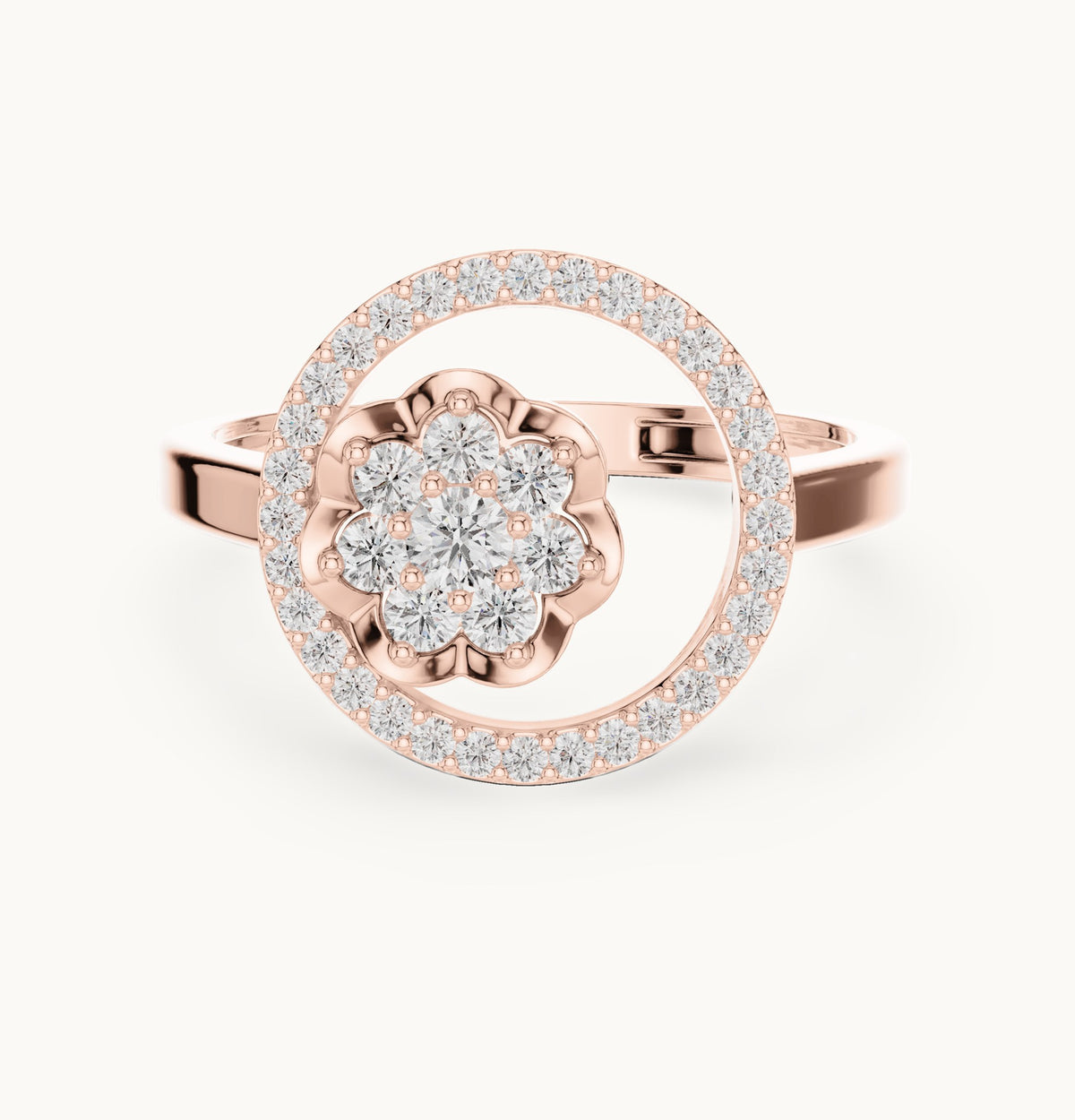 Round lab-grown diamond flower cluster circle ring in rose gold, 0.33 CT TW, view 4