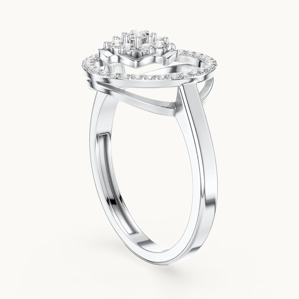 Round lab-grown diamond flower cluster circle ring in white gold, 0.33 CT TW, view 1
