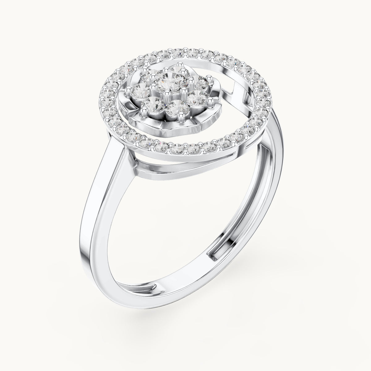 Round lab-grown diamond flower cluster circle ring in white gold, 0.33 CT TW, view 2