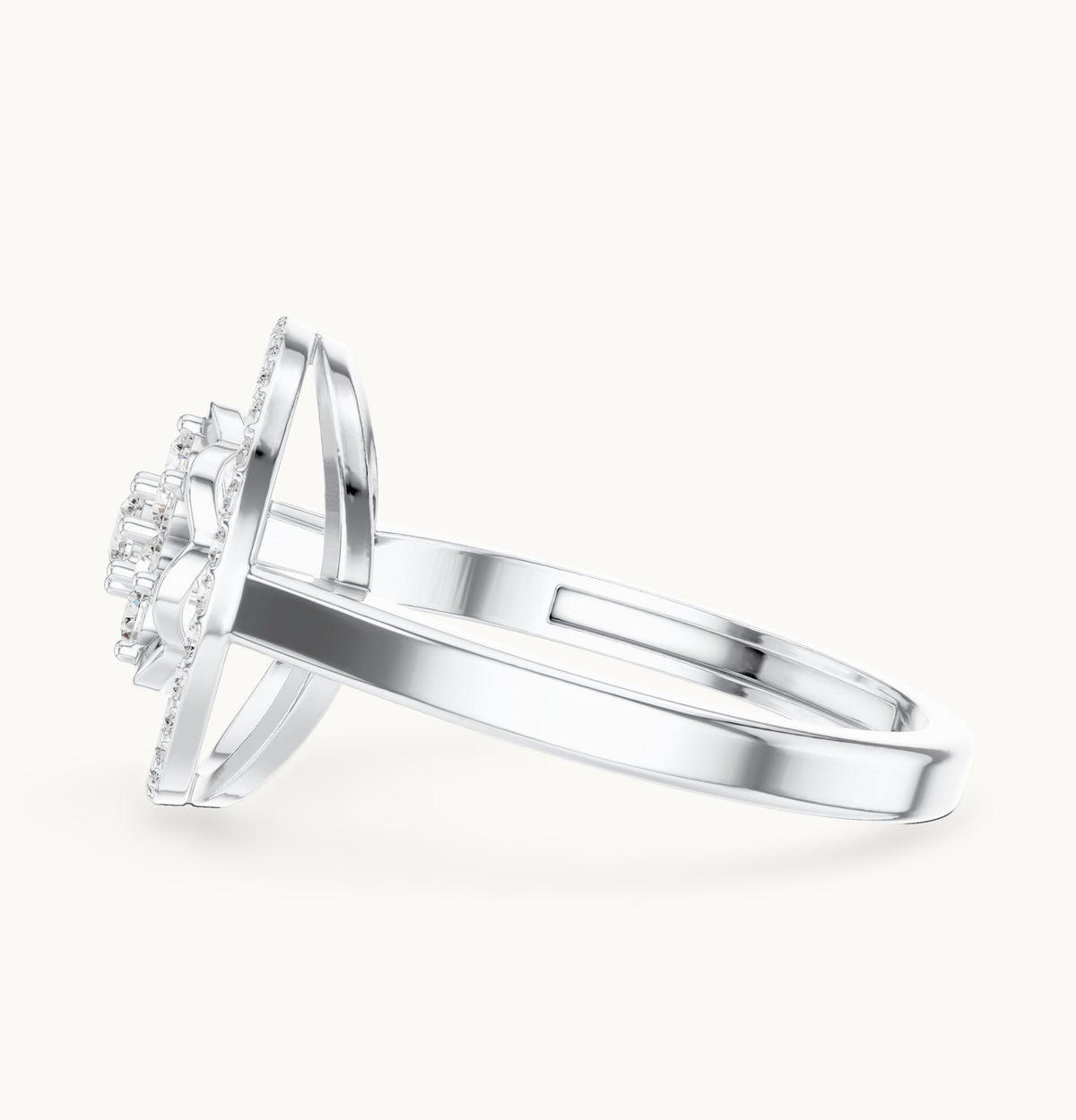 Round lab-grown diamond flower cluster circle ring in white gold, 0.33 CT TW, view 3