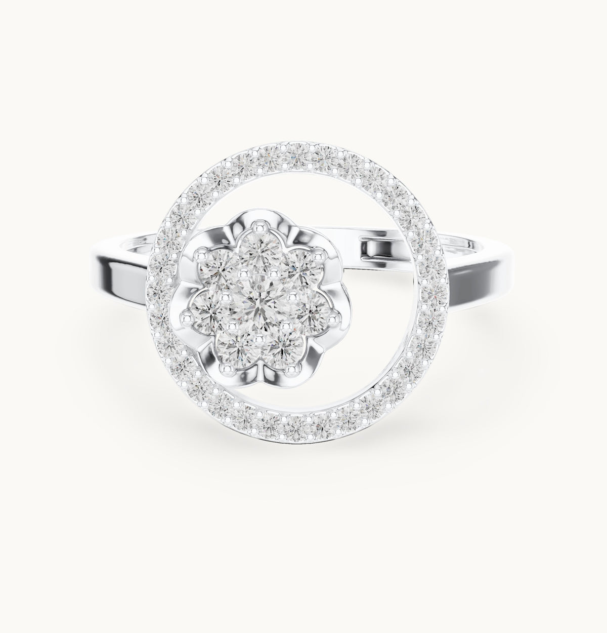 Round lab-grown diamond flower cluster circle ring in white gold, 0.33 CT TW, view 4