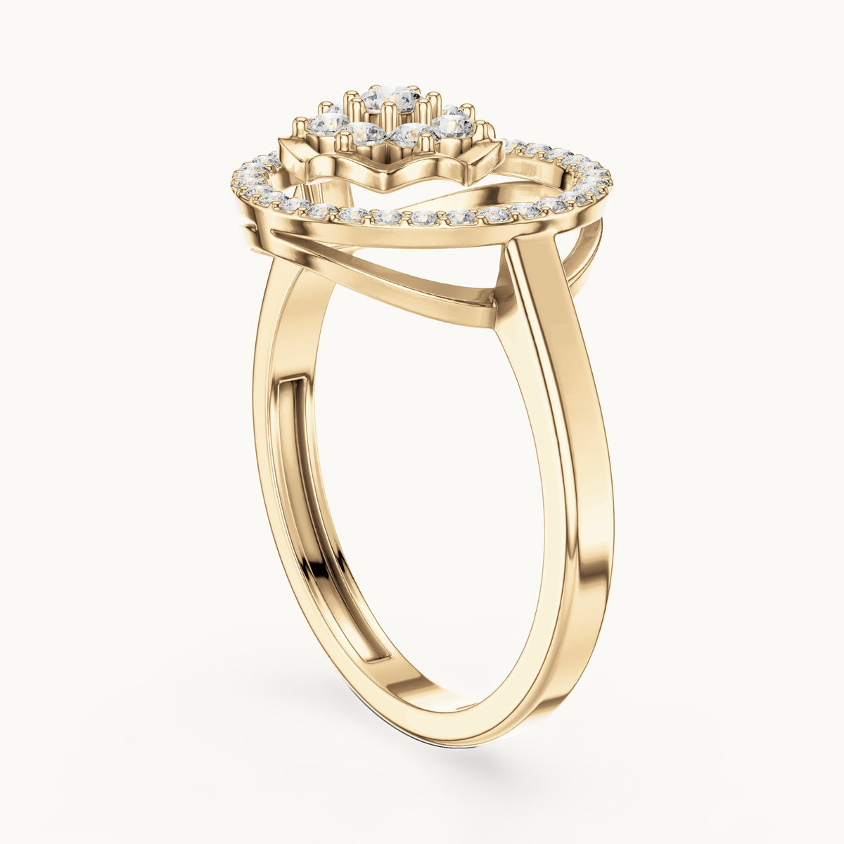 Round lab-grown diamond flower cluster circle ring in yellow gold, 0.33 CT TW, view 1