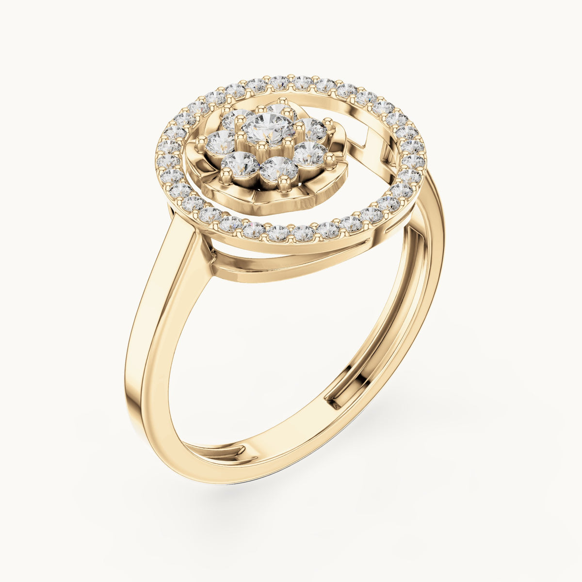 Round lab-grown diamond flower cluster circle ring in yellow gold, 0.33 CT TW, view 2