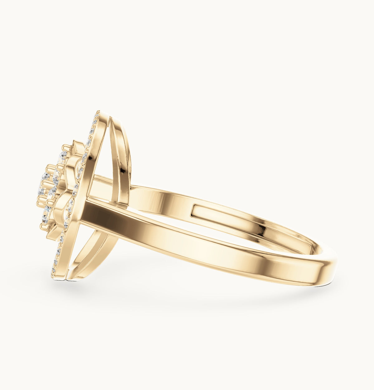 Round lab-grown diamond flower cluster circle ring in yellow gold, 0.33 CT TW, view 3