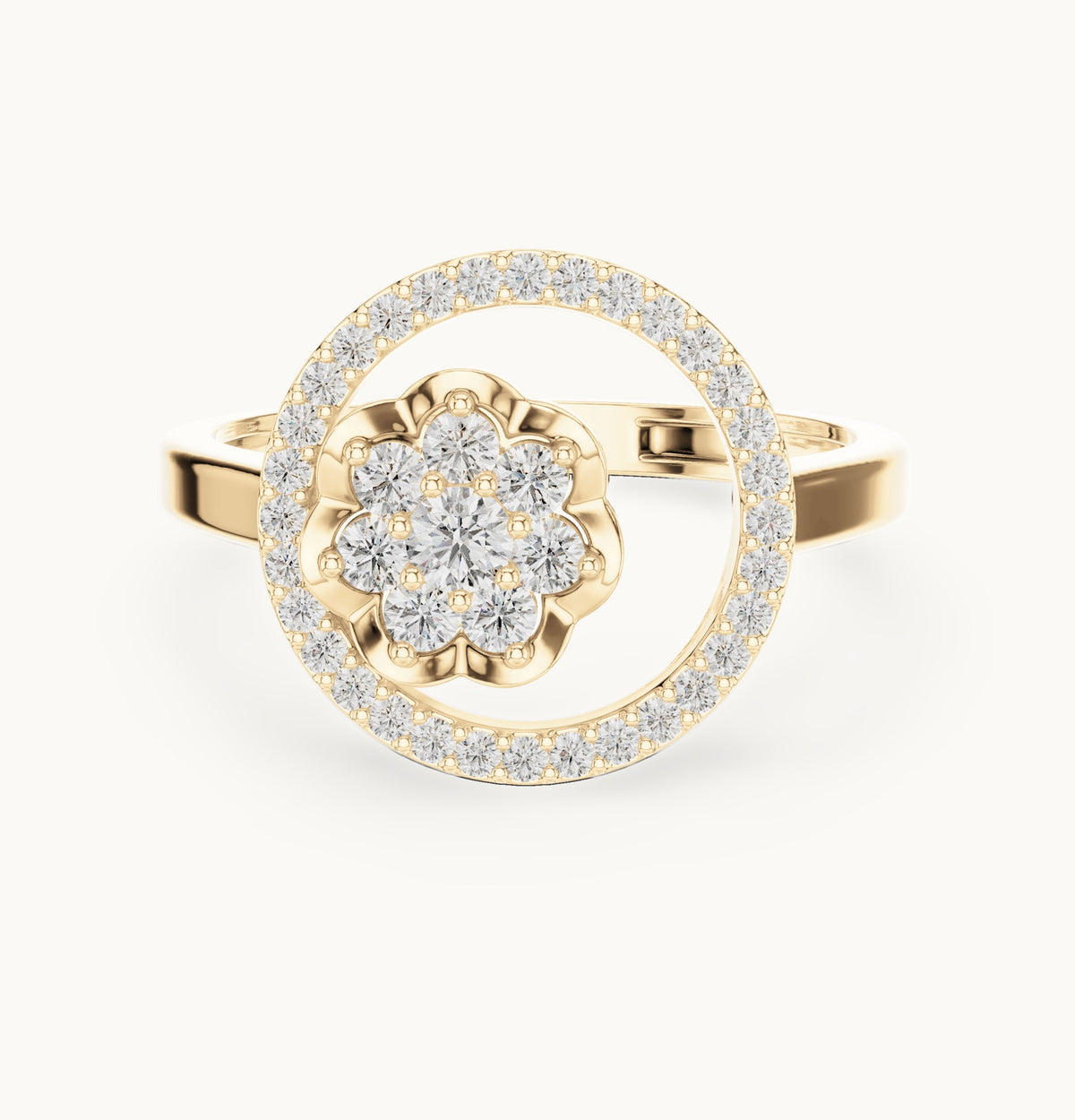 Round lab-grown diamond flower cluster circle ring in yellow gold, 0.33 CT TW, view 4