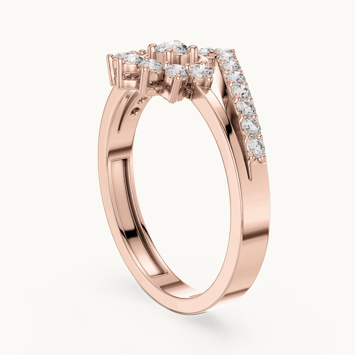 Round lab-grown diamond sunburst cluster chevron double band ring in rose gold, 0.37 CT TW, view 1