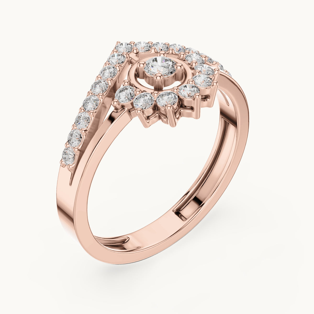 Round lab-grown diamond sunburst cluster chevron double band ring in rose gold, 0.37 CT TW, view 2