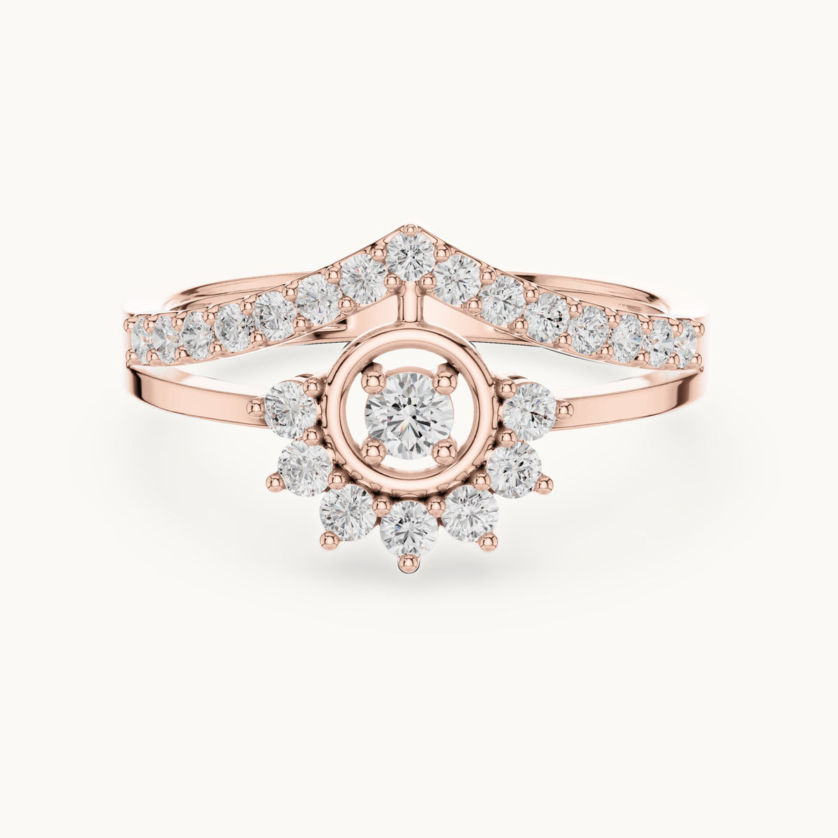 Round lab-grown diamond sunburst cluster chevron double band ring in rose gold, 0.37 CT TW, view 4