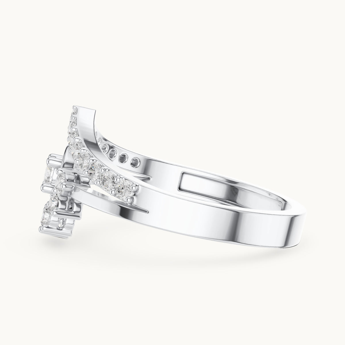 Round lab-grown diamond sunburst cluster chevron double band ring in white gold, 0.37 CT TW, view 3