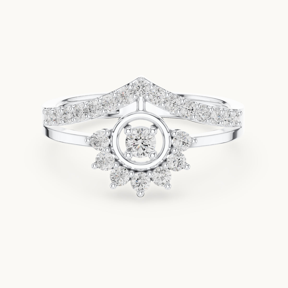 Round lab-grown diamond sunburst cluster chevron double band ring in white gold, 0.37 CT TW, view 4