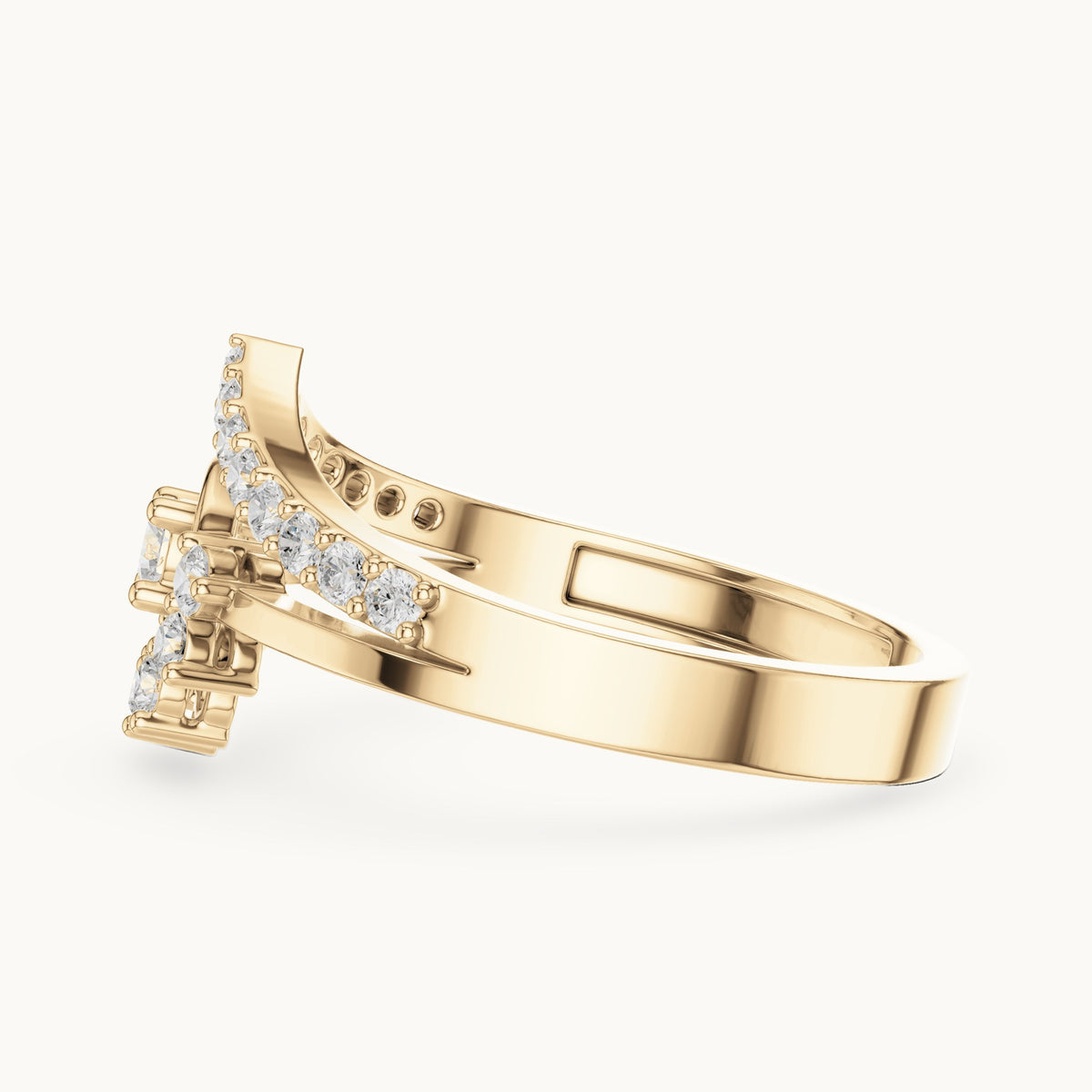 Round lab-grown diamond sunburst cluster chevron double band ring in yellow gold, 0.37 CT TW, view 3