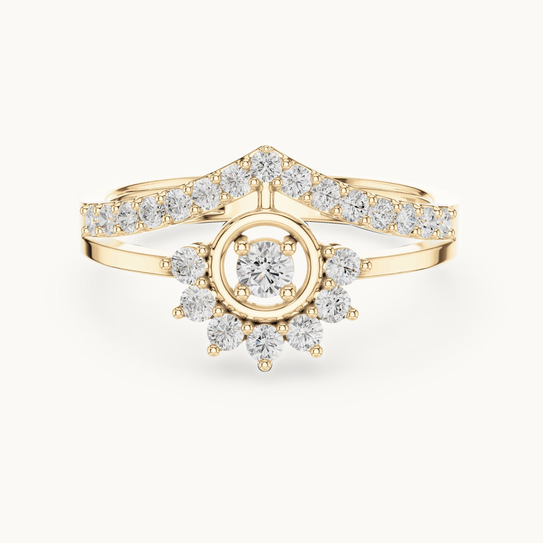 Round lab-grown diamond sunburst cluster chevron double band ring in yellow gold, 0.37 CT TW, view 4