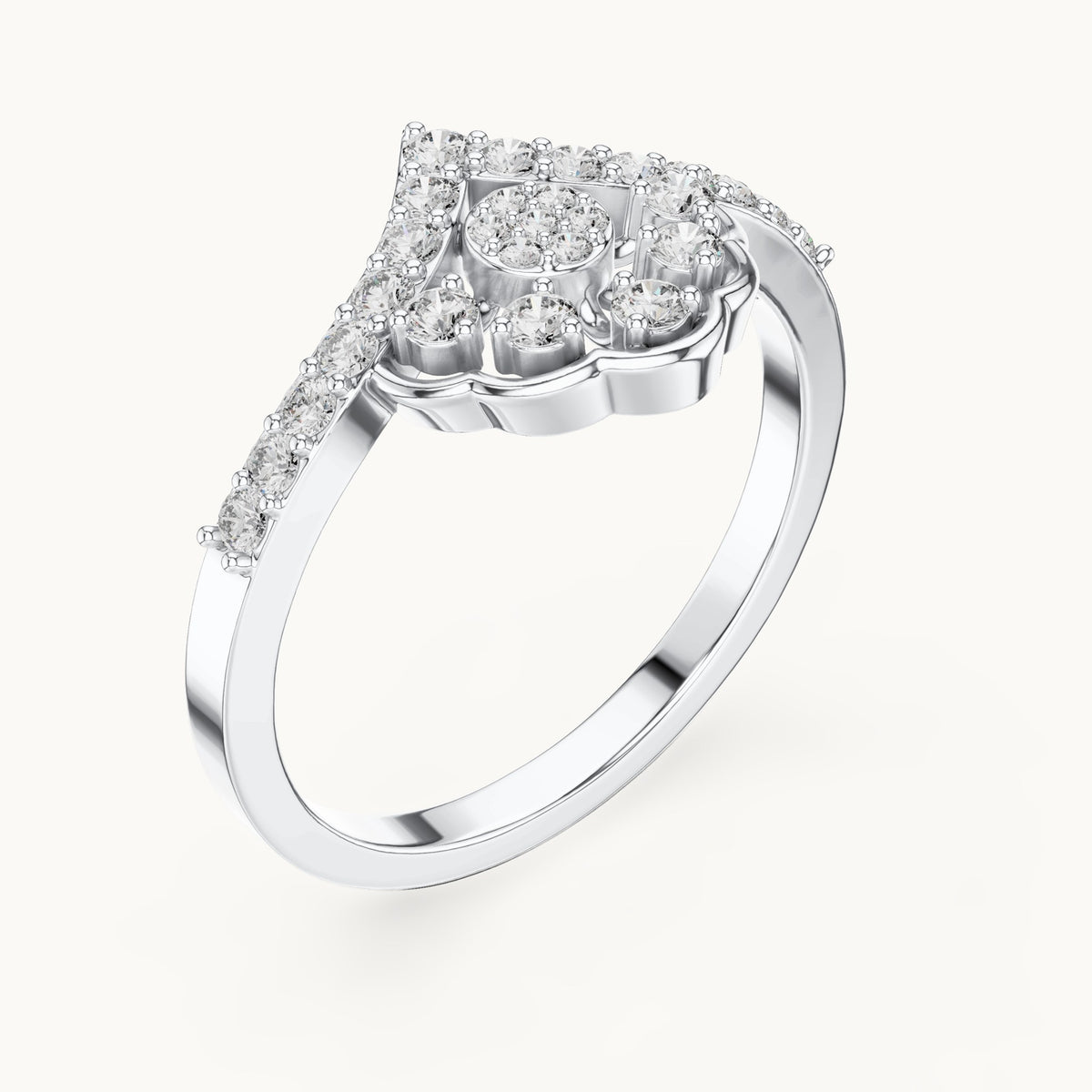 Round lab-grown diamond crown cluster statement ring in white gold, 0.31 CT TW, view 2