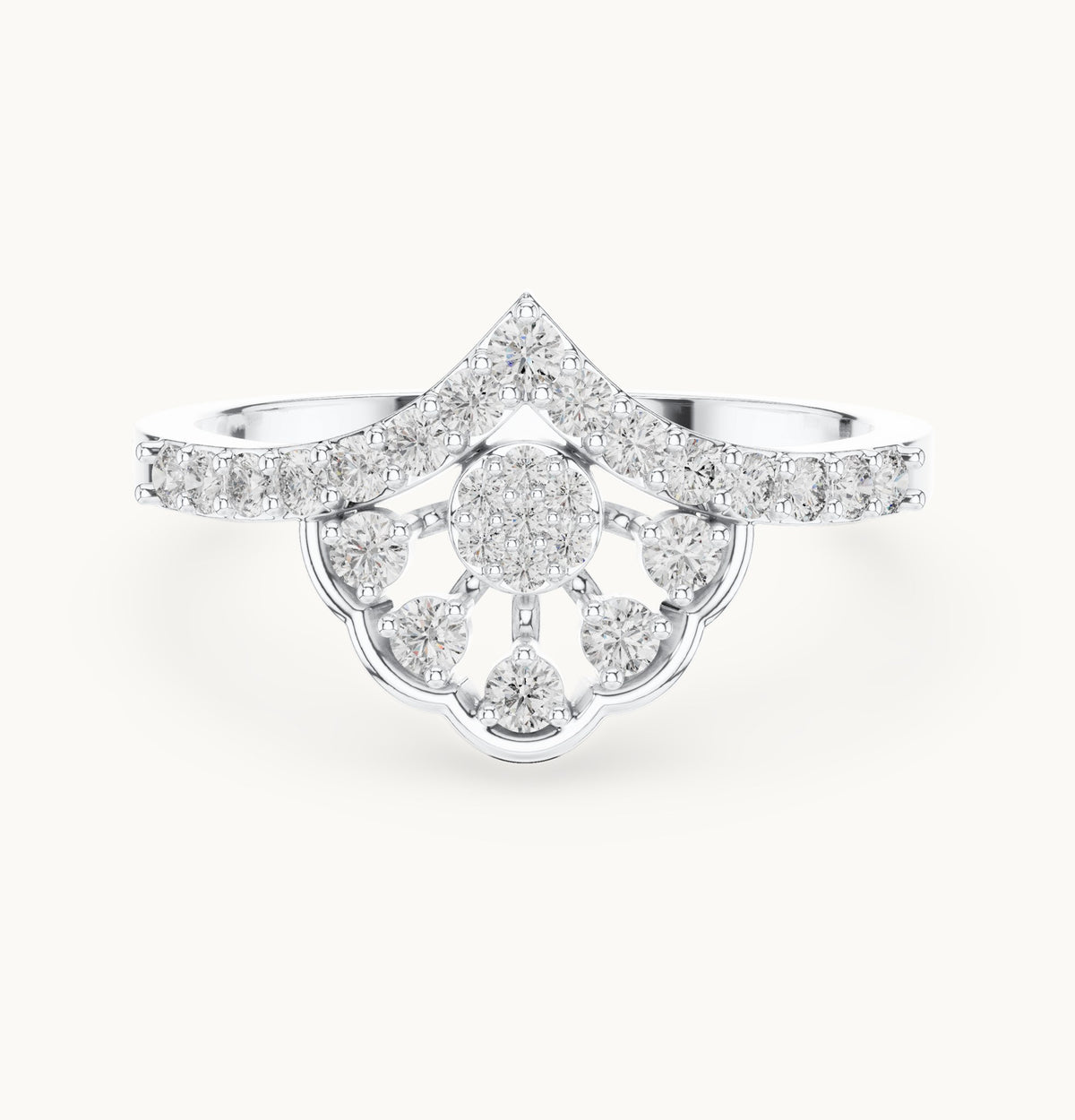Round lab-grown diamond crown cluster statement ring in white gold, 0.31 CT TW, view 4