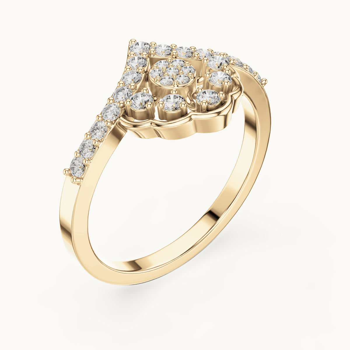 Round lab-grown diamond crown cluster statement ring in yellow gold, 0.31 CT TW, view 2