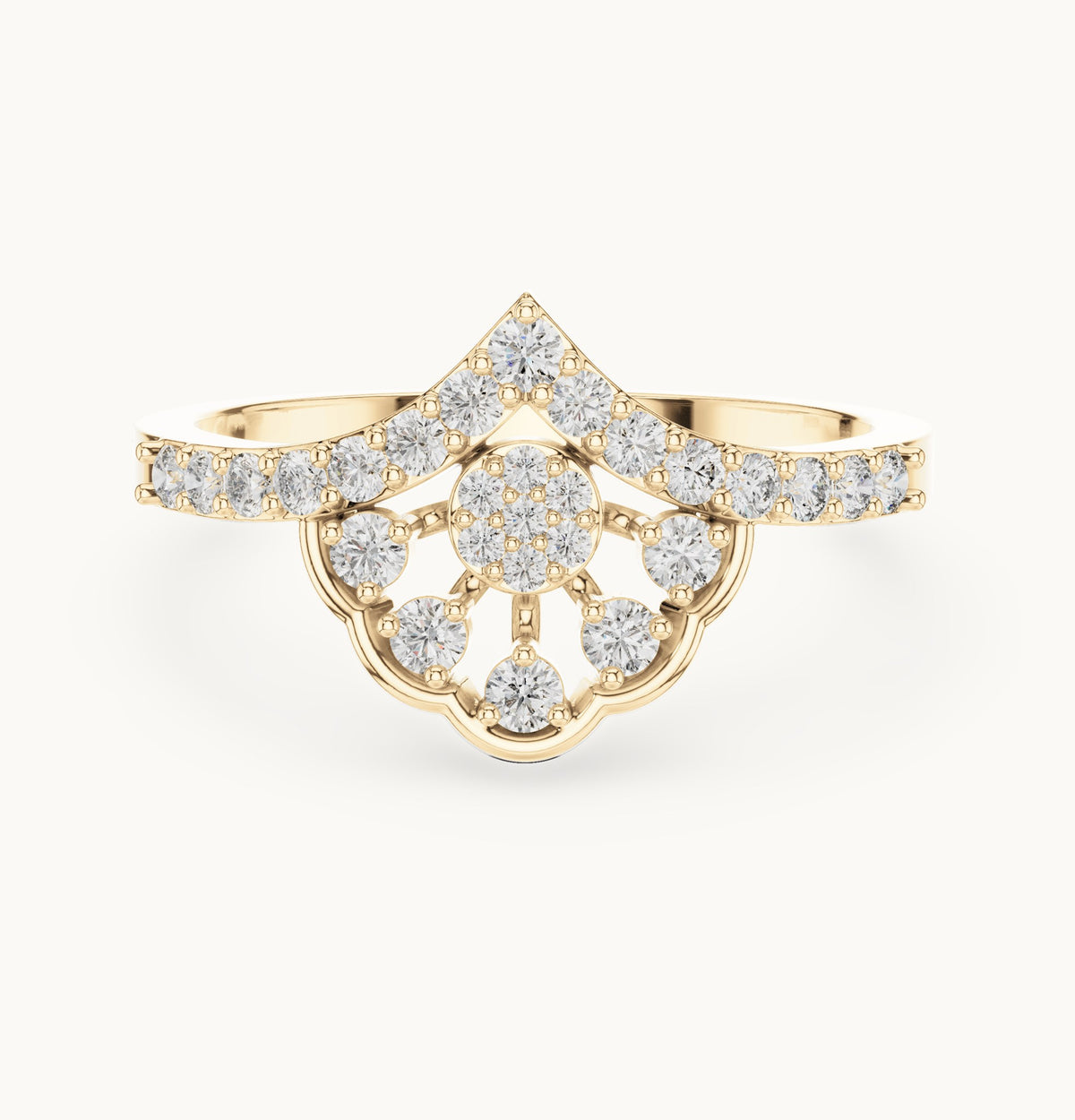 Round lab-grown diamond crown cluster statement ring in yellow gold, 0.31 CT TW, view 4