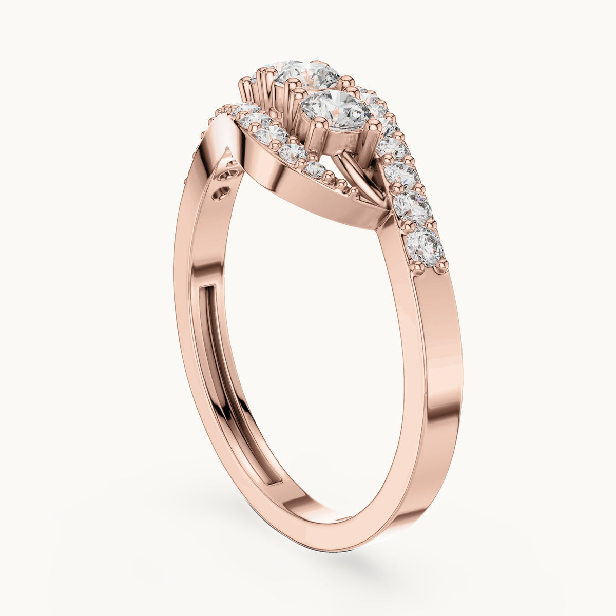 Round lab-grown diamond bypass cluster ring in rose gold, 0.53 CT TW, view 1