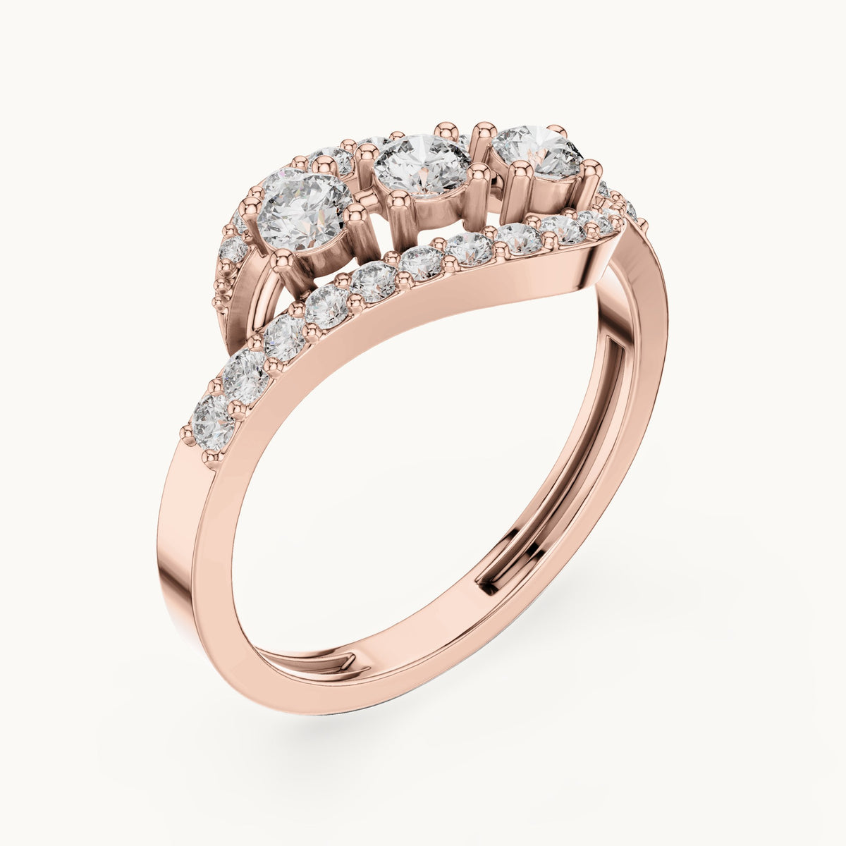 Round lab-grown diamond bypass cluster ring in rose gold, 0.53 CT TW, view 2