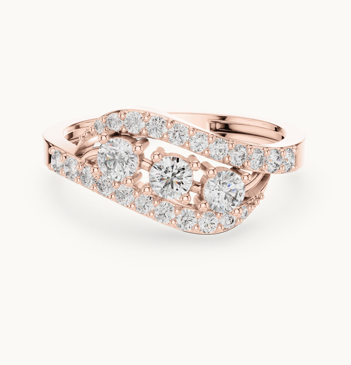 Round lab-grown diamond bypass cluster ring in rose gold, 0.53 CT TW, view 4