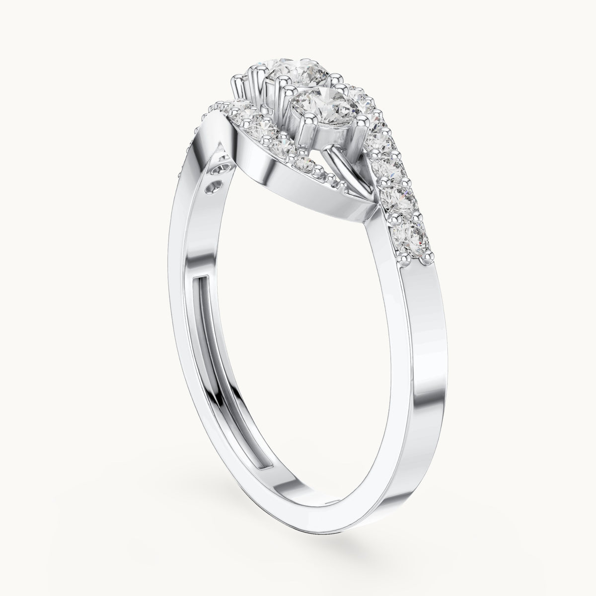 Round lab-grown diamond bypass cluster ring in white gold, 0.53 CT TW, view 1