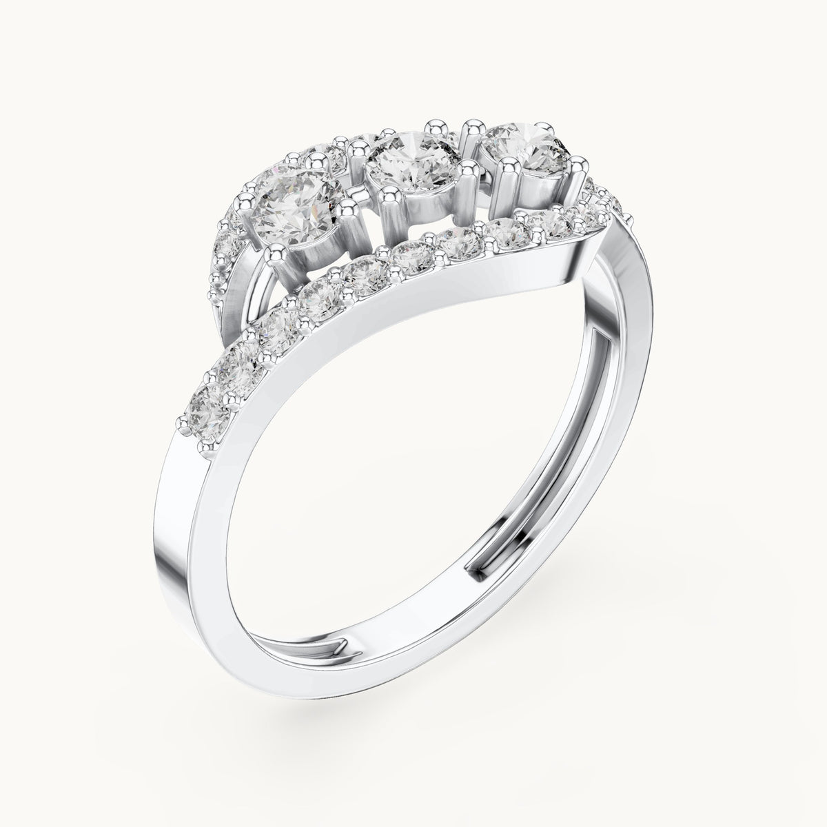 Round lab-grown diamond bypass cluster ring in white gold, 0.53 CT TW, view 2