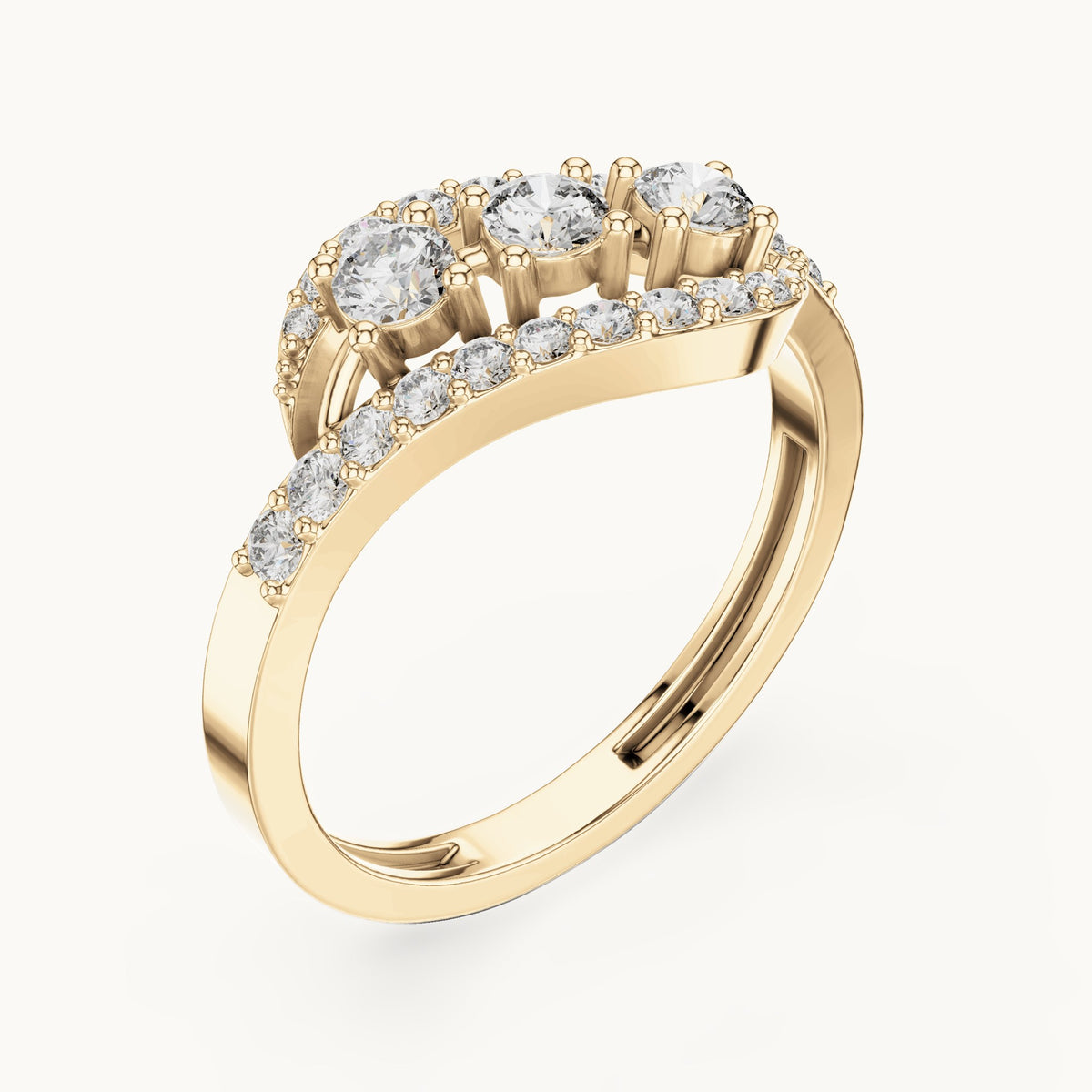 Round lab-grown diamond bypass cluster ring in yellow gold, 0.53 CT TW, view 2