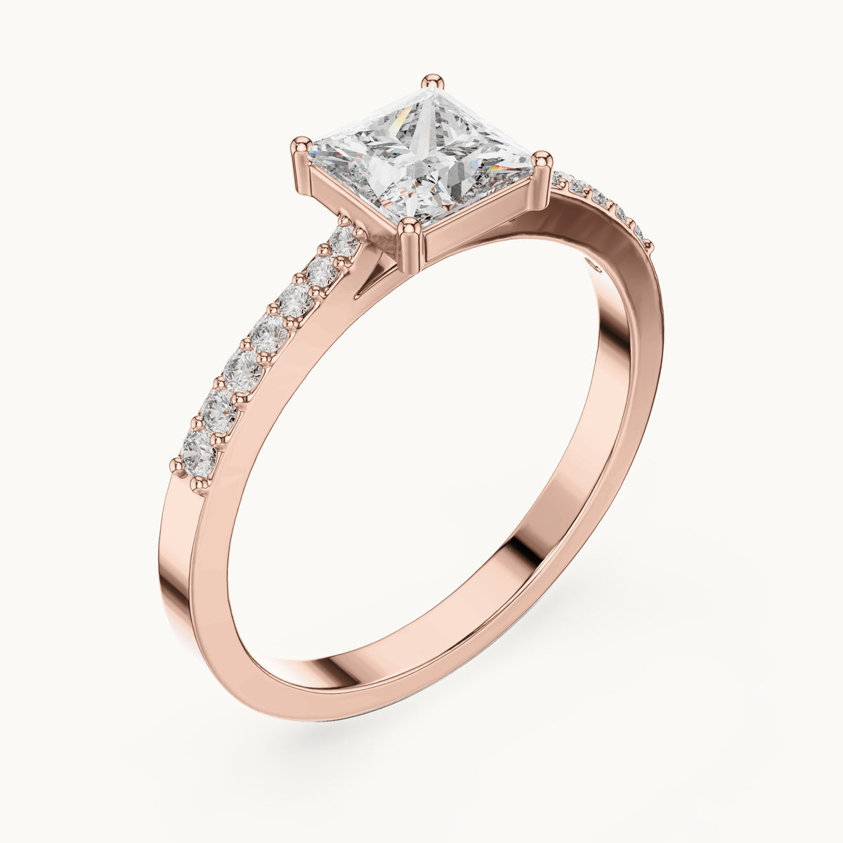 Princess-cut lab-grown diamond pavé engagement ring in rose gold, 0.74 CT TW, view 2