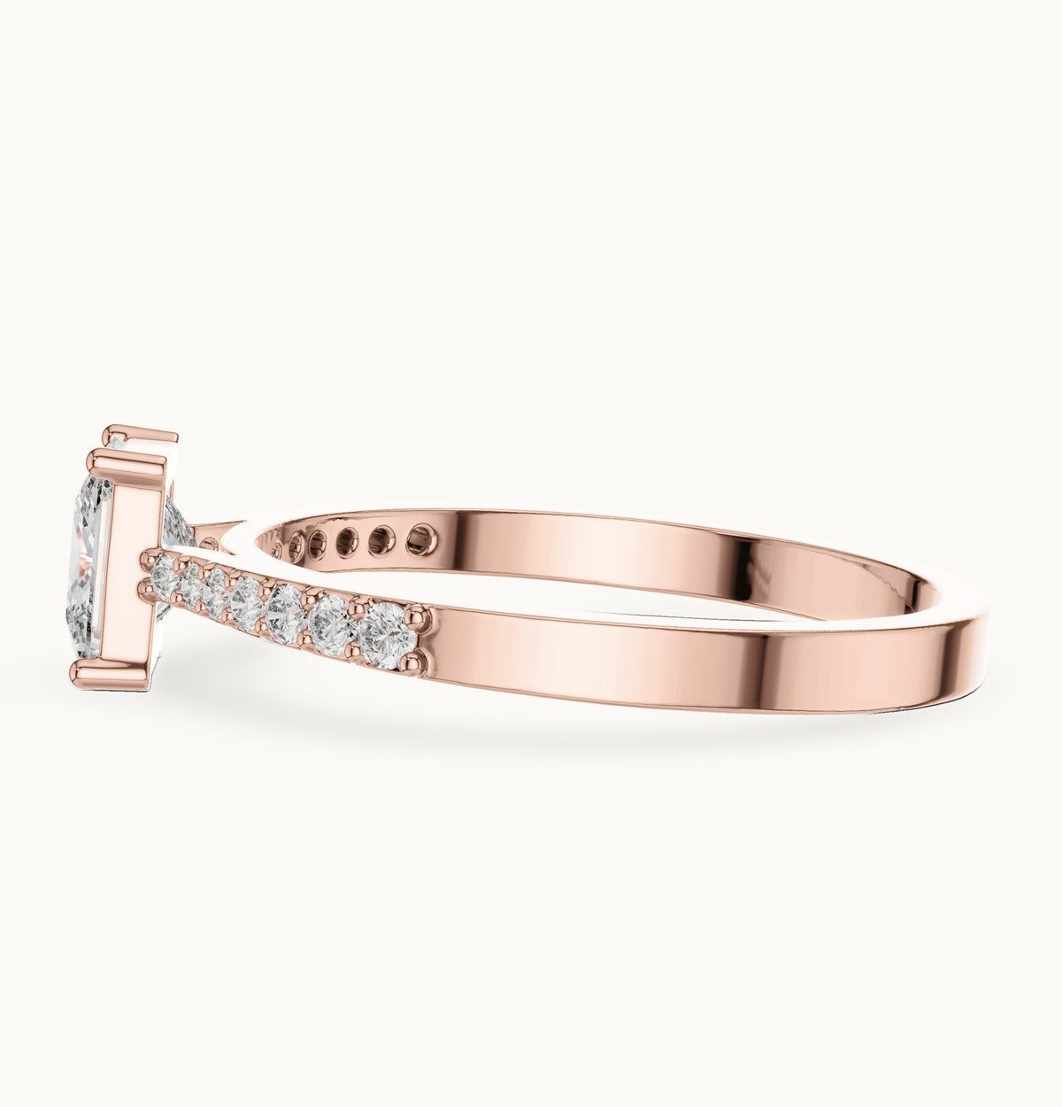 Princess-cut lab-grown diamond pavé engagement ring in rose gold, 0.74 CT TW, view 3