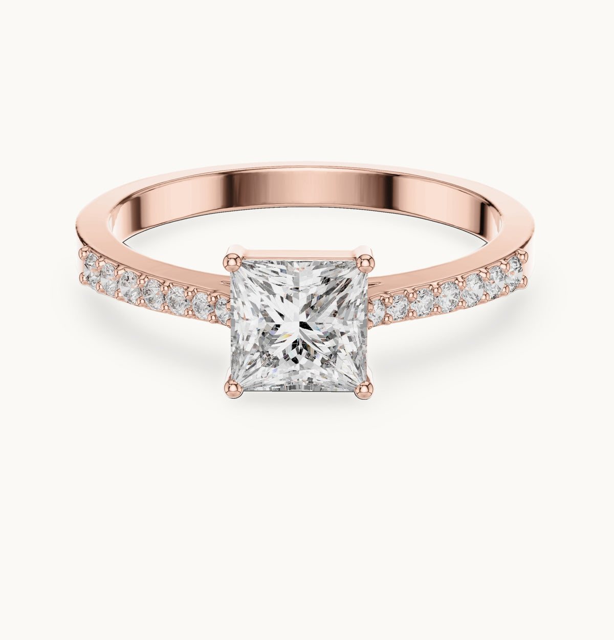 Princess-cut lab-grown diamond pavé engagement ring in rose gold, 0.74 CT TW, view 4
