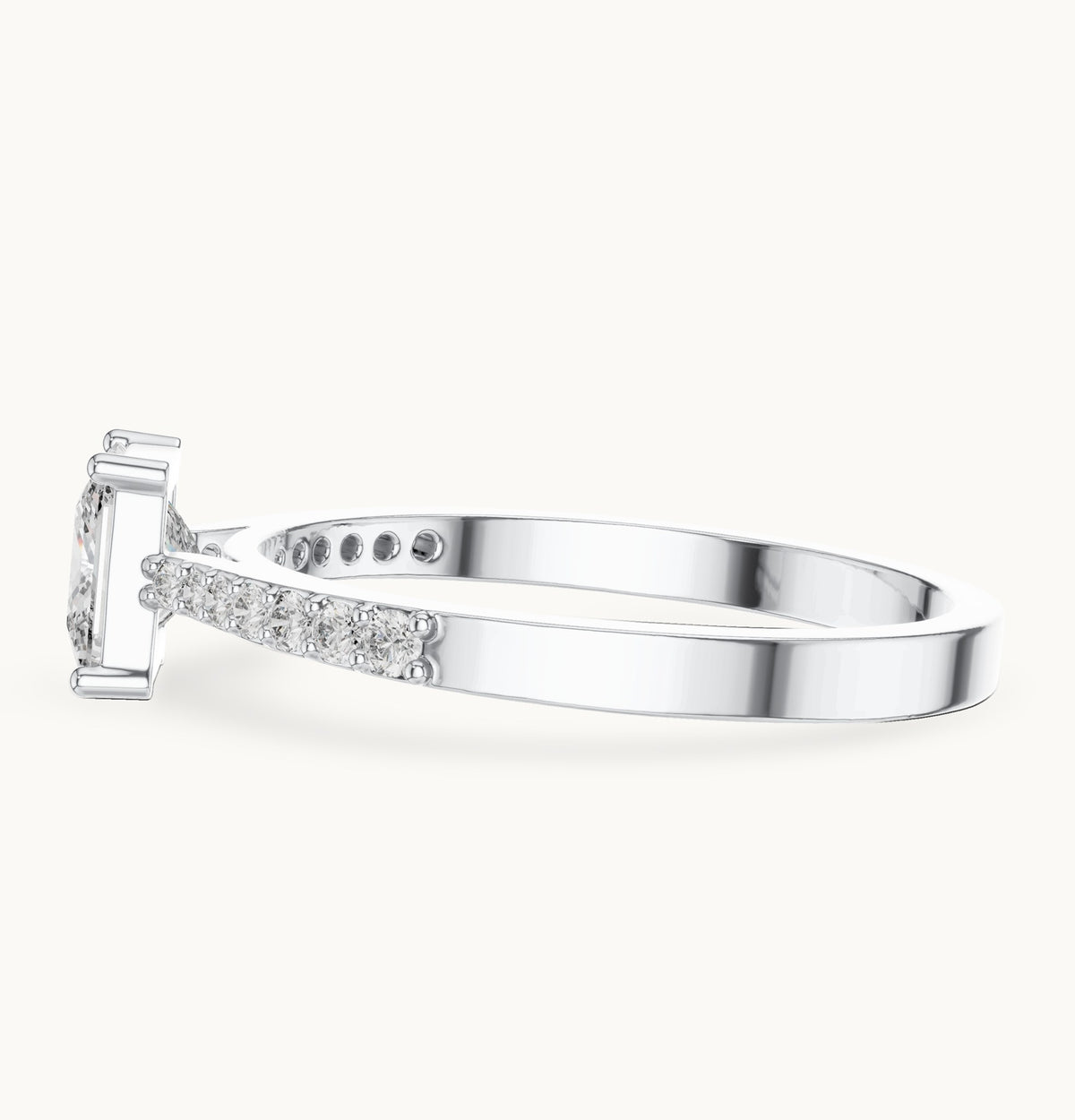 Princess-cut lab-grown diamond pavé engagement ring in white gold, 0.74 CT TW, view 3