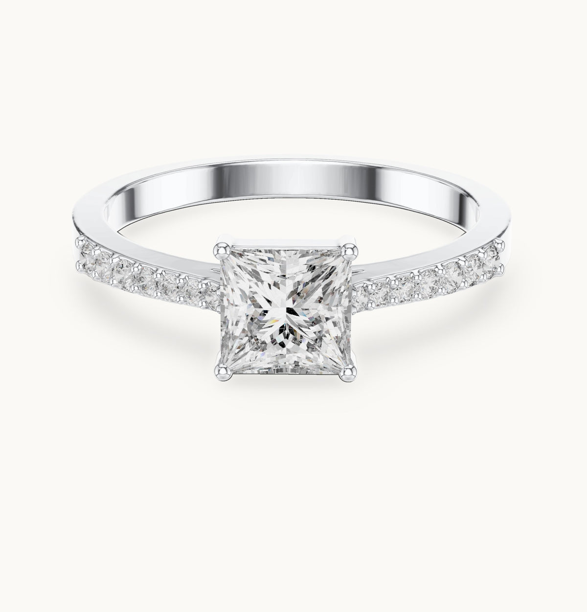 Princess-cut lab-grown diamond pavé engagement ring in white gold, 0.74 CT TW, view 4