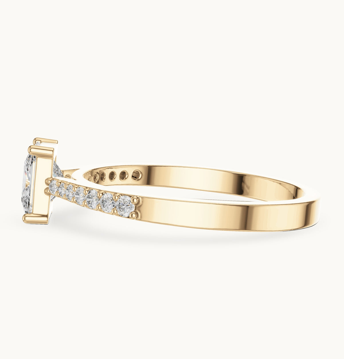 Princess-cut lab-grown diamond pavé engagement ring in yellow gold, 0.74 CT TW, view 3
