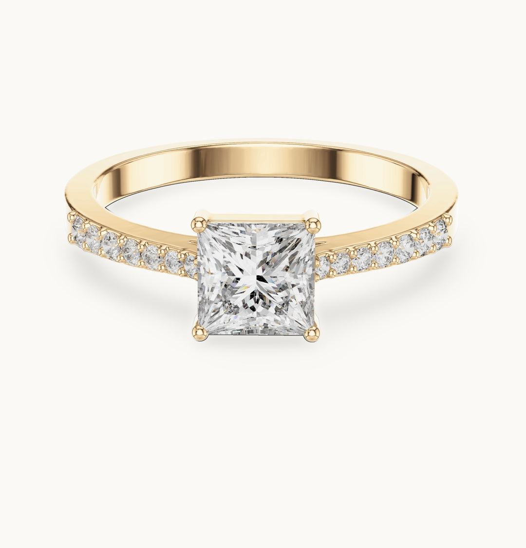 Princess-cut lab-grown diamond pavé engagement ring in yellow gold, 0.74 CT TW, view 4